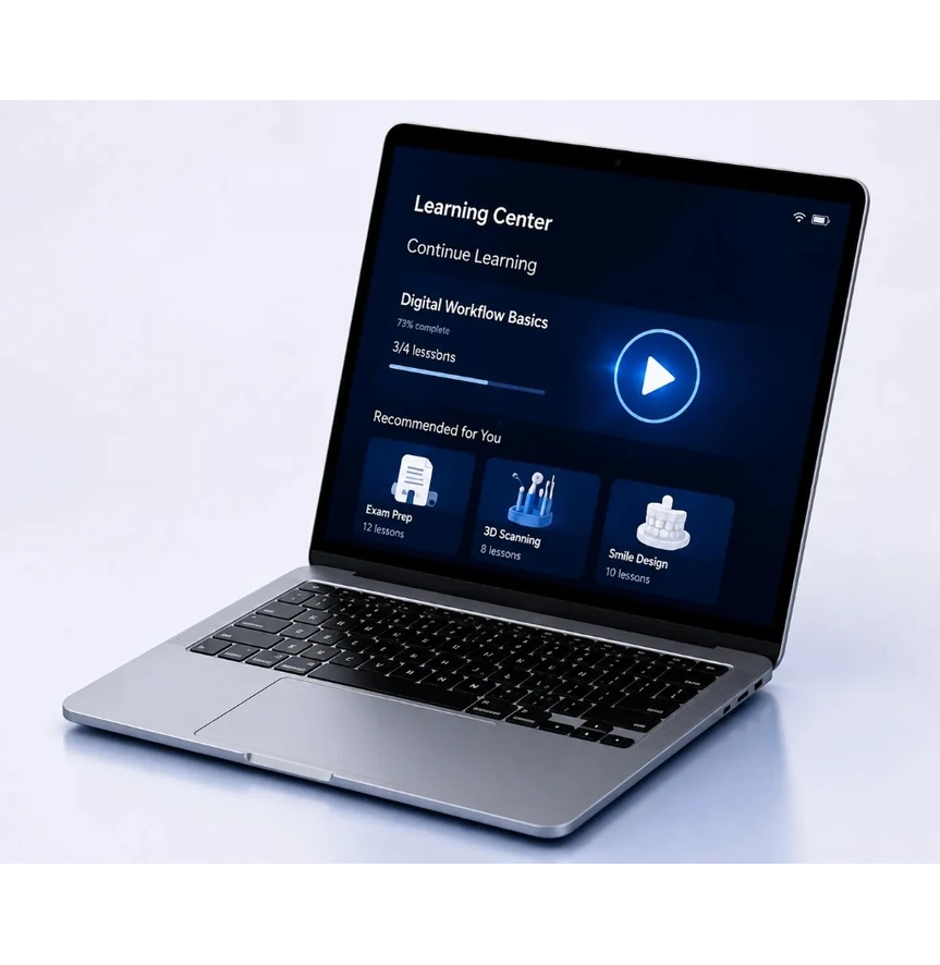 A laptop showing the ODYX learning centre with a course video ready to play